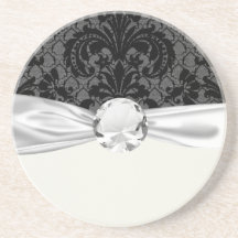 faux lace black grey damask pattern coasters
