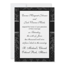 faux lace black grey damask pattern design invitations