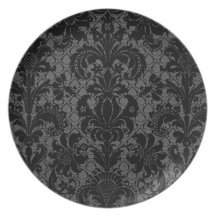 faux lace black grey damask pattern dinner plates