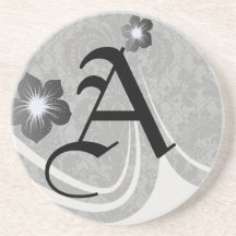 faux lace black grey damask pattern drink coasters