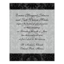 faux lace black grey damask pattern personalized invitation