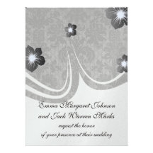 faux lace black grey damask pattern personalized announcement