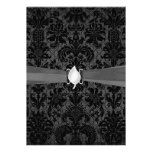faux lace black grey damask pattern invitations