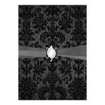 faux lace black grey damask pattern invitations