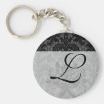 faux lace black grey damask pattern key chain
