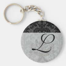 faux lace black grey damask pattern key chain