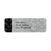 faux lace black grey damask pattern return address labels