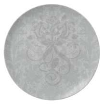 faux lace black grey damask pattern party plates