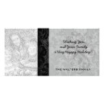 faux lace black grey damask pattern photo card