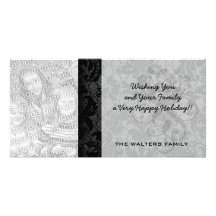 faux lace black grey damask pattern photo card