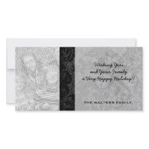 faux lace black grey damask pattern photo card