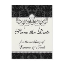 faux lace black grey damask pattern postcard