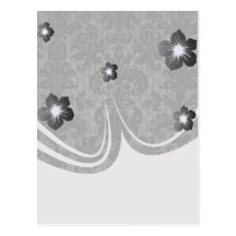faux lace black grey damask pattern postcard