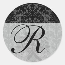 faux lace black grey damask pattern round sticker
