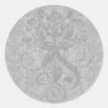 faux lace black grey damask pattern round sticker