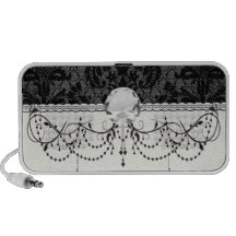 faux lace black grey damask pattern laptop speakers