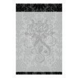 faux lace black grey damask pattern stationery design