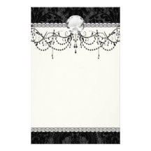 faux lace black grey damask pattern stationery