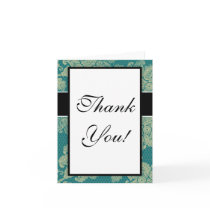 faux lace teal and cream floral damask greeting card