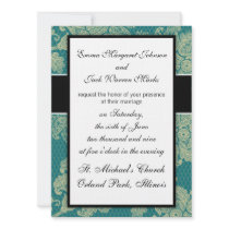 faux lace teal and cream floral damask invite