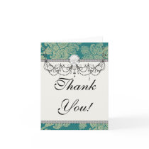 faux lace teal and cream floral damask pattern greeting cards