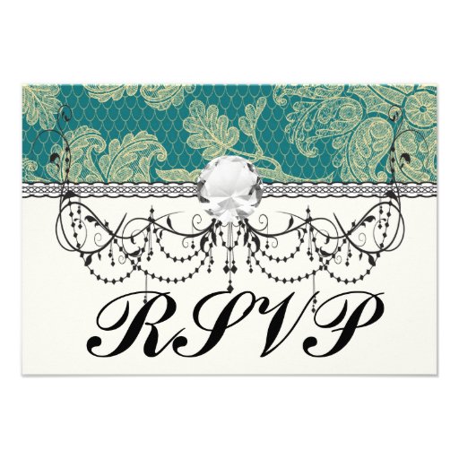 faux lace teal and cream floral damask pattern invites
