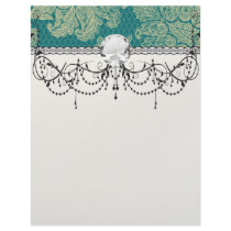 faux lace teal and cream floral damask pattern letterhead design