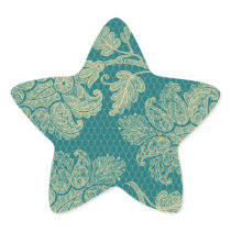 faux lace teal and cream floral damask pattern star stickers