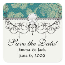 faux lace teal and cream floral damask pattern sticker