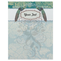 faux lace teal and cream floral damask peacocks letterhead template