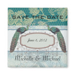 faux lace teal and cream floral damask peacocks refrigerator magnet