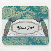 faux lace teal and cream floral damask peacocks mousepad