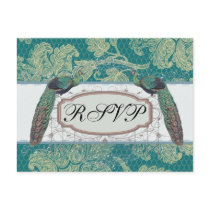 faux lace teal and cream floral damask peacocks post cards