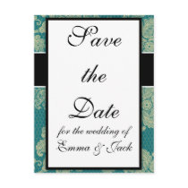 faux lace teal and cream floral damask postcard