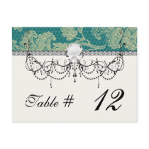 faux lace teal and cream floral damask post card