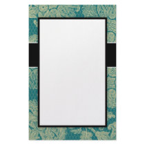 faux lace teal and cream floral damask stationery design