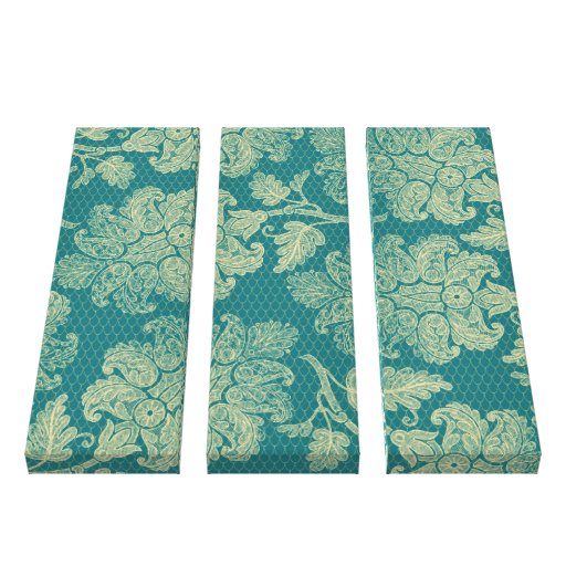 faux lace teal greens damask gallery wrapped canvas