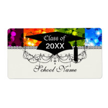 faux rainbow sparkle glitter graduation personalized shipping label