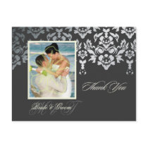Faux Silver Damask Lace Thank You Photo/DIY colour Postcards
