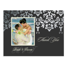 Faux Silver Damask Lace Thank You Photo/DIY colour Postcards