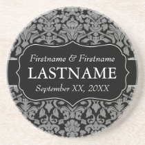 Faveur de mariage - motif noir vintage de damassé dessous de verres