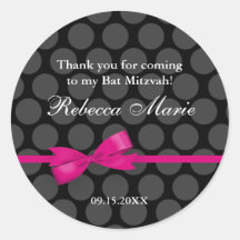 Faveur rose et noire de bat mitzvah d'arc de point adhésif