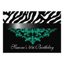 Favoloso Zebra Damask 40th Birthday Party Invitations