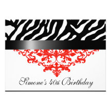 Favoloso Zebra Damask 40th Birthday Party Personalized Invitation