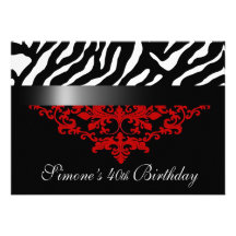 Favoloso Zebra Damask 40th Birthday Party Personalized Invite