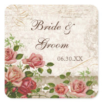 Favour Gift Stickers or Seals, Trellis Rose Vintag