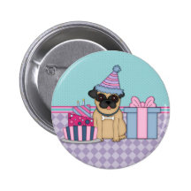 Fawn Pug Blank Birthday Invitations (4) Buttons