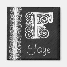 Faye F Monogram White Lace on Black Magnet