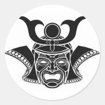 Fearsome samurai mask round sticker