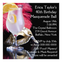 Feather Mask 40th Birthday Masquerade Party Invitation
